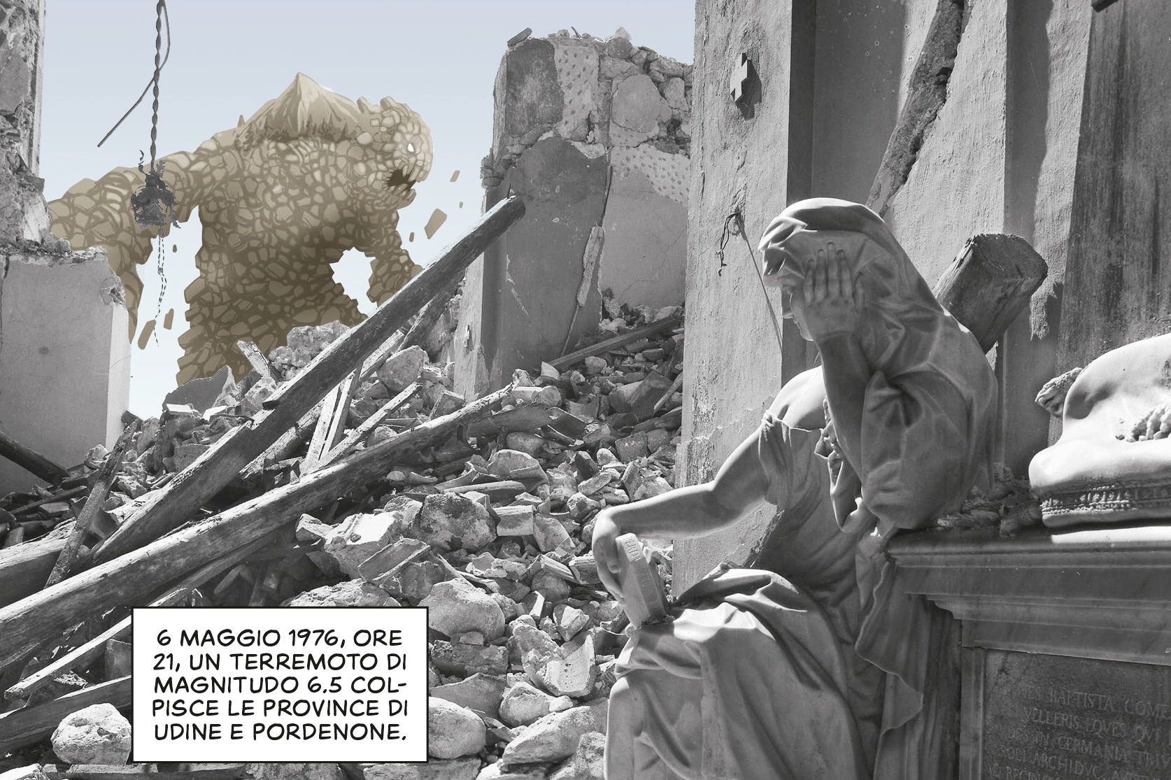 Una vignetta del fumetto sul terremoto del Friuli del 1976